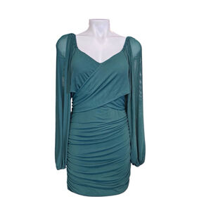 Women's ZESICA Green Ruched Long Sleeve Mini Dress Size L